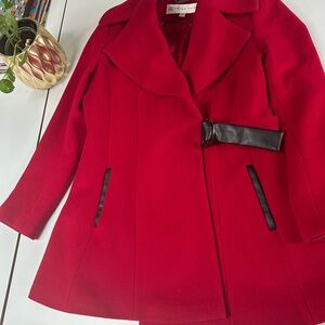Trina Turk Scarlet Trench Coat with Ebony Accents
